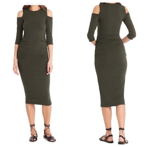 Michael Stars Cold Shoulder Ruched Dress Dark Grey Size‎ Medium - Picture 1 of 8